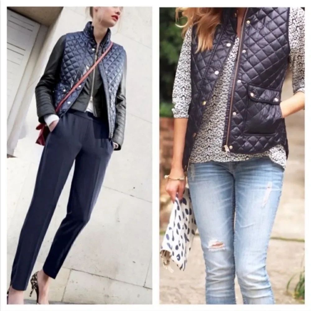 J. Crew Shiny Puffer Quilted Zipper
Vest, Down filled Navy Blue, sz XS